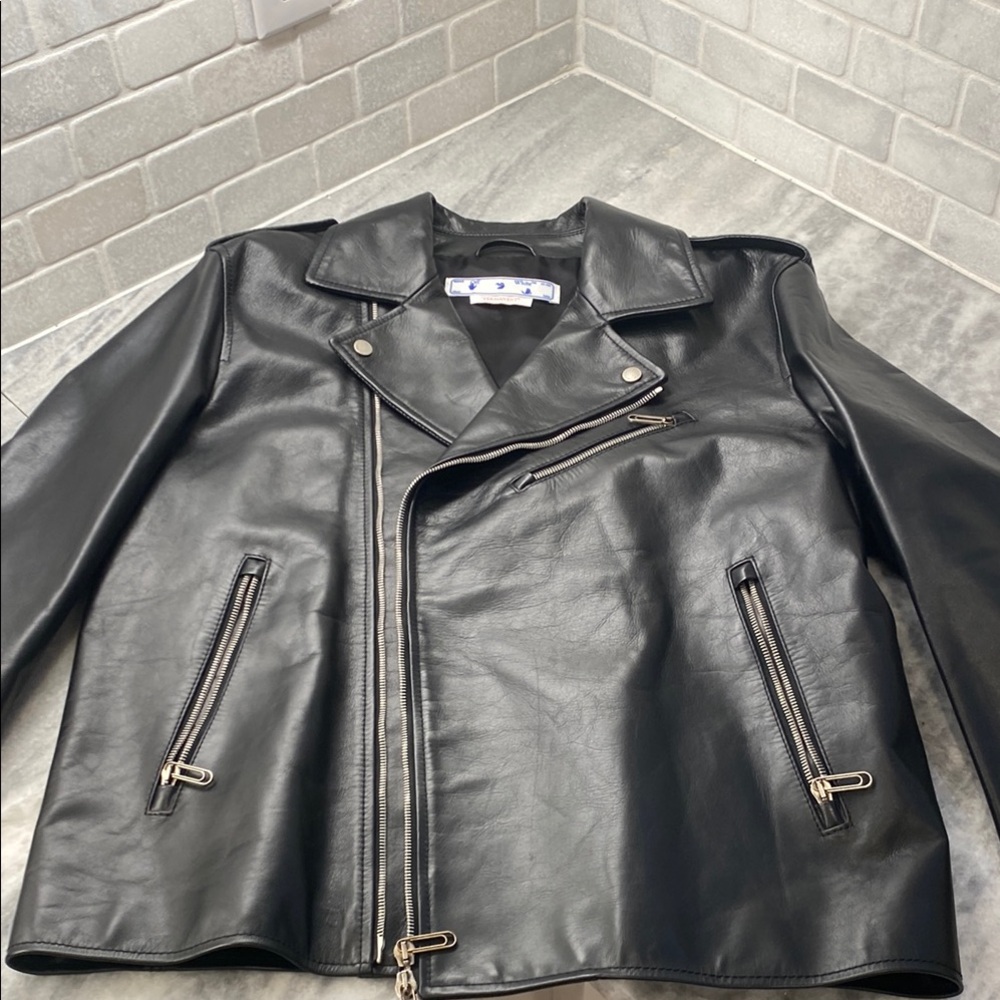 Off-White Leather Biker Jacket Size XL. NWT